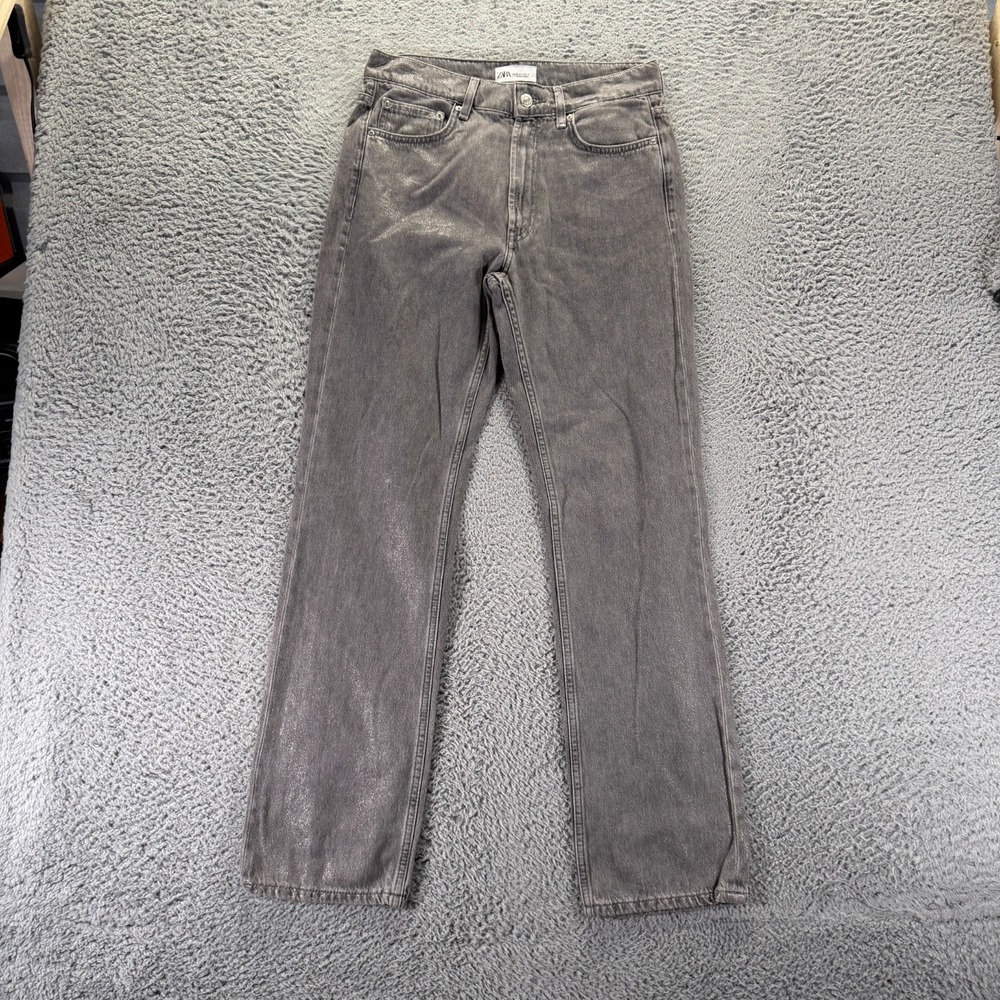 Zara Jeans Women's 4 Gray Cotton Denim Straight Leg Baggy Streetwear Travel